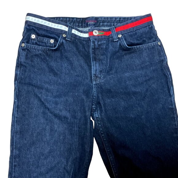 VTG Y2K HIPSTER FLARE JEANS SIZE 7 BLUE TOMMY HILFIGER FLAG WAISTBAND WOMENS - Picture 3 of 7